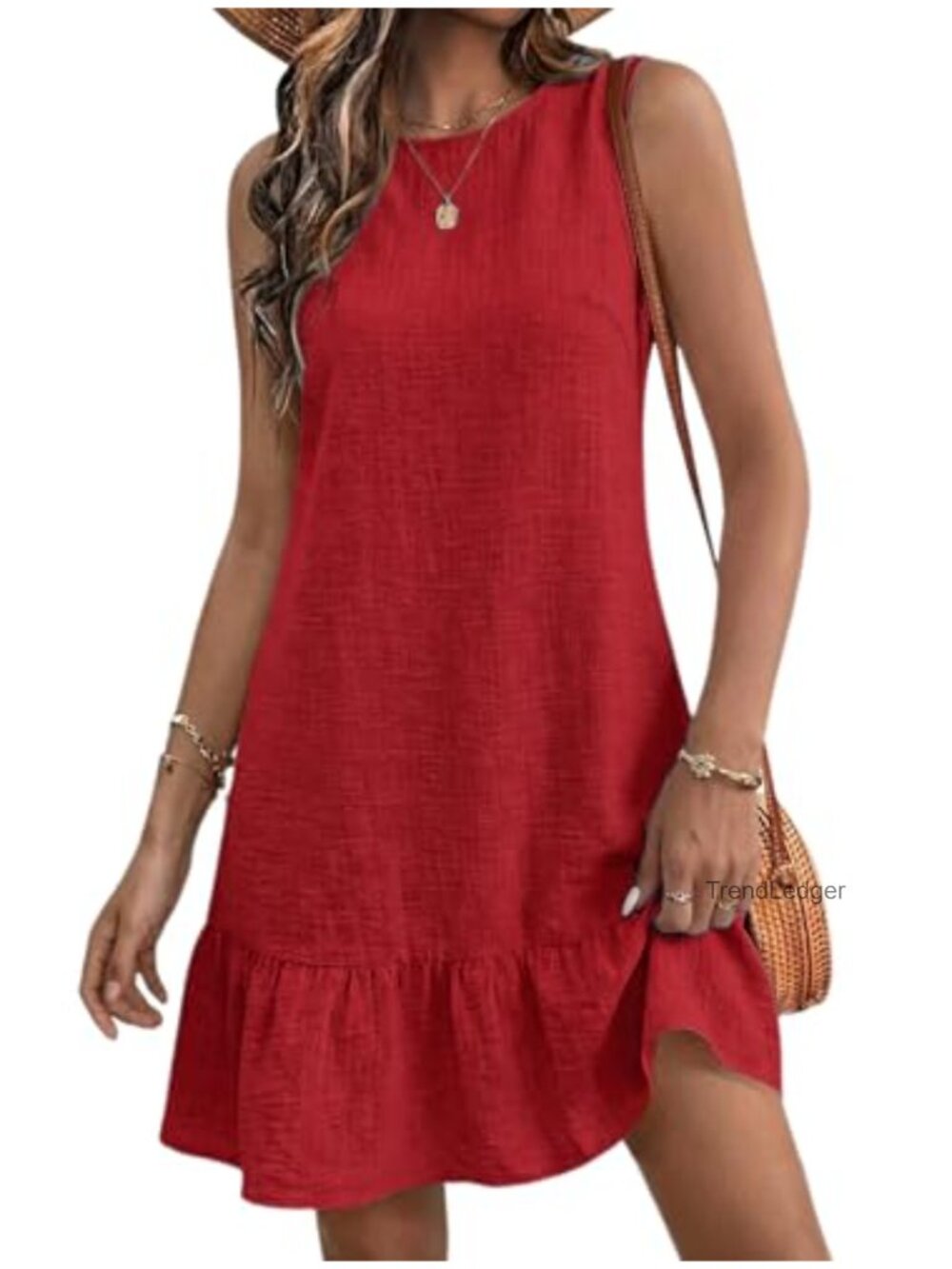Womens Summer Mini Tank Dress Sleeveless Tie Back Ruffle Hem Beach Sundress